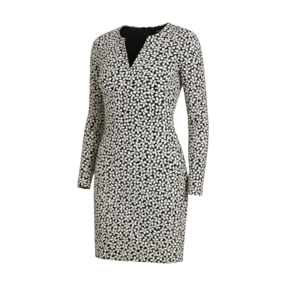 Quiet Luxury DVF Reina Dress 4 Black White Floral Silk Cotton Long Sleeve Shift